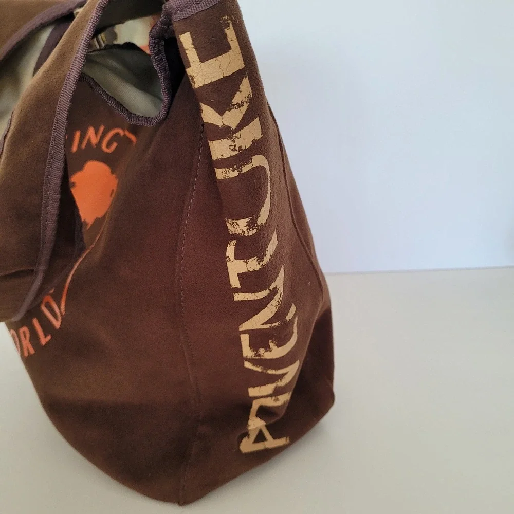 Hunting World Brown Faux Suede Reversible Jungle Monkey Print Tote Bag Large